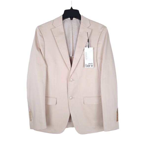 Bar III Men's Slim-Fit Stretch Cotton Suit Jacket Tan Solid 36R NWT - Picture 1 of 7